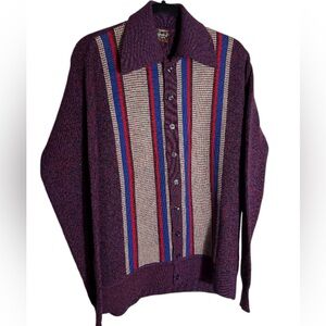 Vintage Greatway Knit collar button long sleeve shirt Sweater 100% merino wool